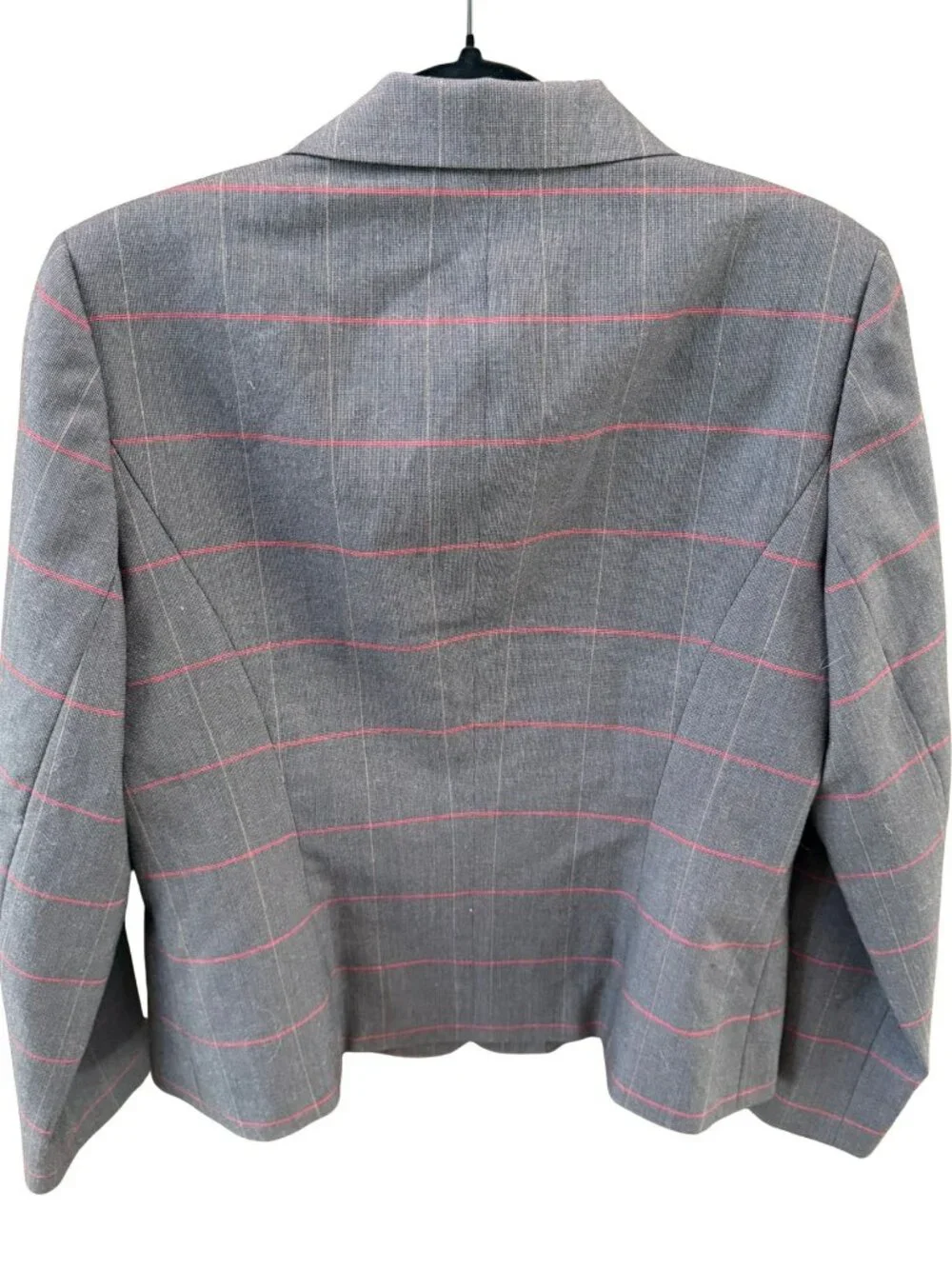Vintage Herve Benard 100% Wool Suit Gray Red Plaid Jacket Skirt Petite 12P